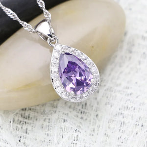 Women's 100% 925 Sterling Silver Zircon Water Drop Necklace