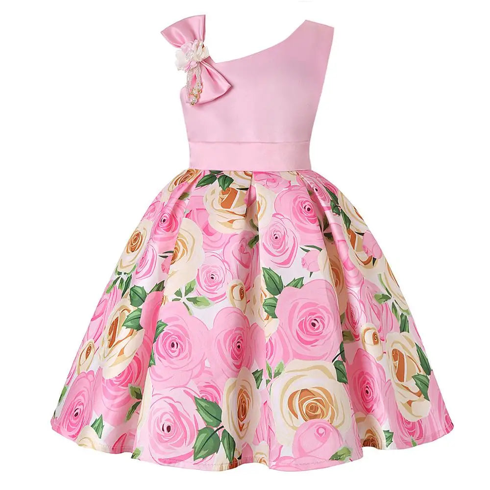 Kid's Cotton Diagonal-Neck Sleeveless Floral Pattern Clothes