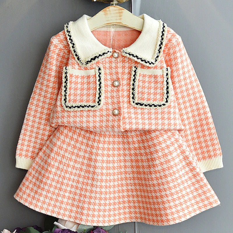 Kid's Wool Turn-Down Collar Long Sleeves Plaid Pattern Clothes