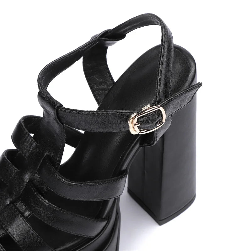 Women's Genuine Leather Round Toe Buckle Strap Closure Sandals