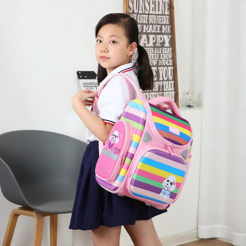 Kid's Nylon Zipper Closure Rainbow Pattern Trendy School Backpack