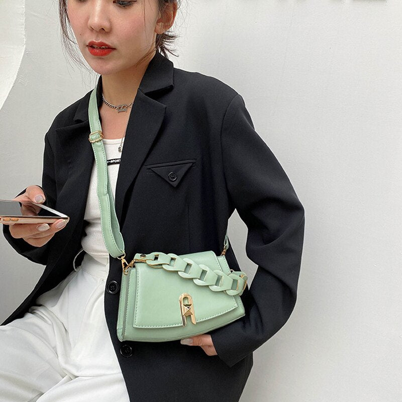 Women's PU Leather Cover Closure Solid Pattern Crossbody Bag