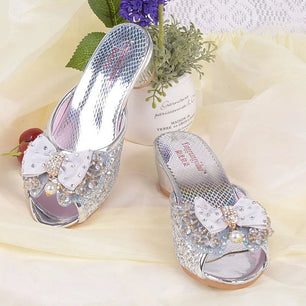 Kid's Rubber Peep Toe Slip-On Closure Sequin Pattern Slippers