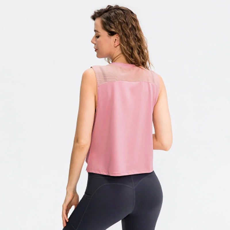 Women's Nylon O-Neck Sleeveless Shockproof Yoga Workout Top