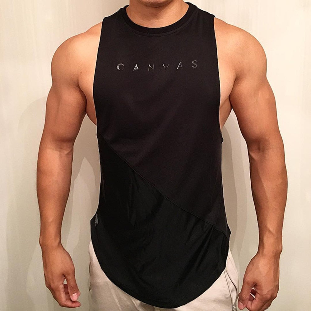 Men's Polyester O-Neck Sleeveless Letter Pattern Gym Sport Tops