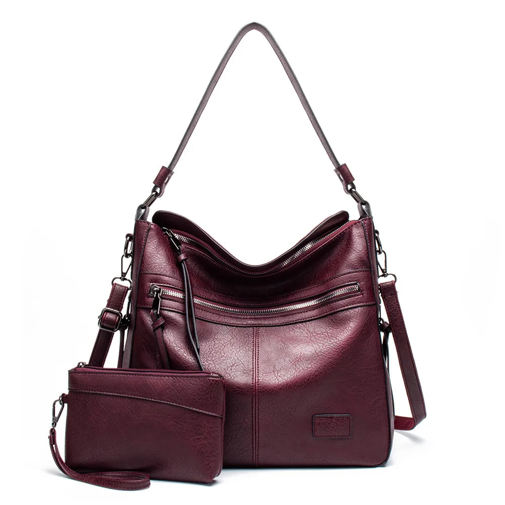 Women's PU Zipper Closure Solid Pattern Casual Shoulder Bag Set