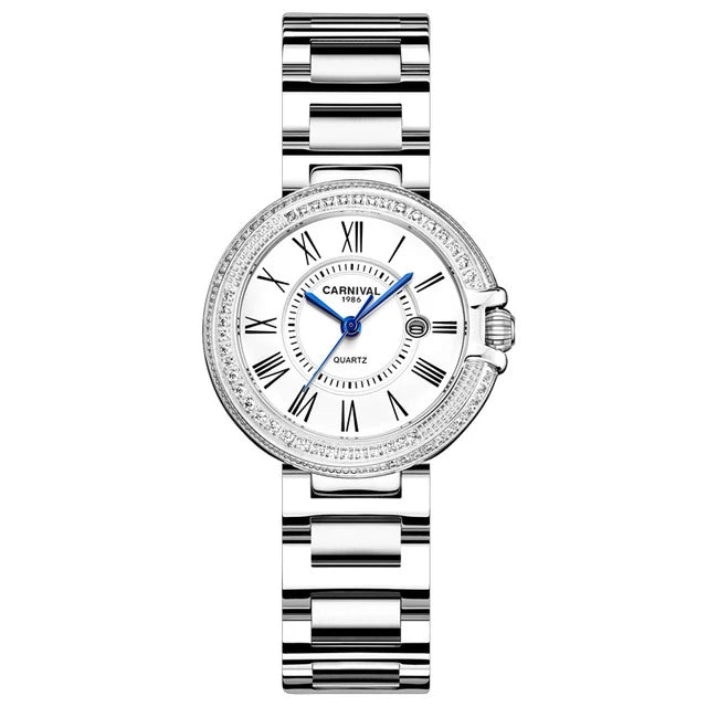 Women's Stainless Steel Round Shaped Waterproof Quartz Watch