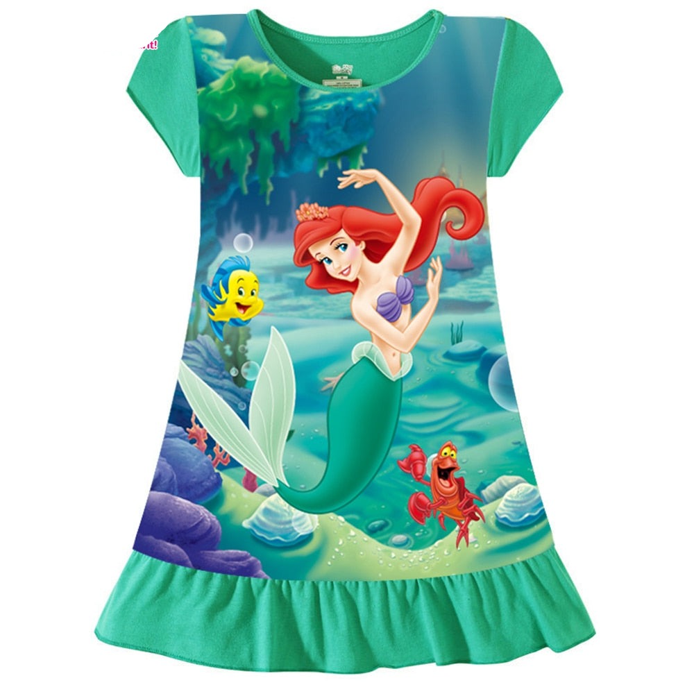 Kid's O-Neck Cotton Short Sleeves Cartoon Pattern Nightgowns