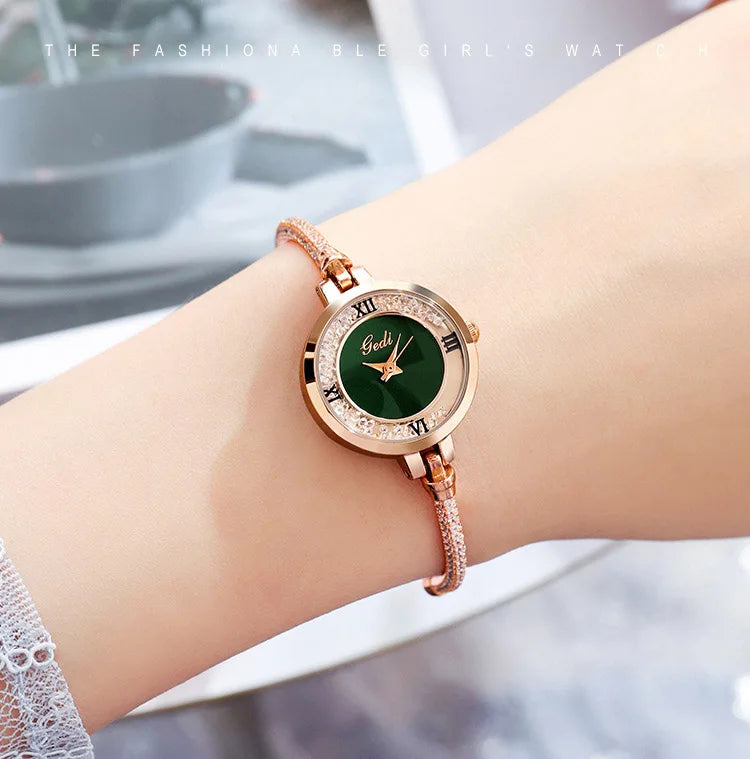 Women's Stainless Steel Round Shaped Rhinestone Quartz Watch