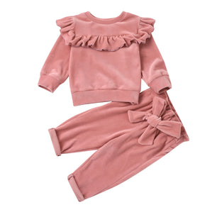 Kid's Polyester O-Neck Long Sleeve Solid Pattern Two-Piece Clothes