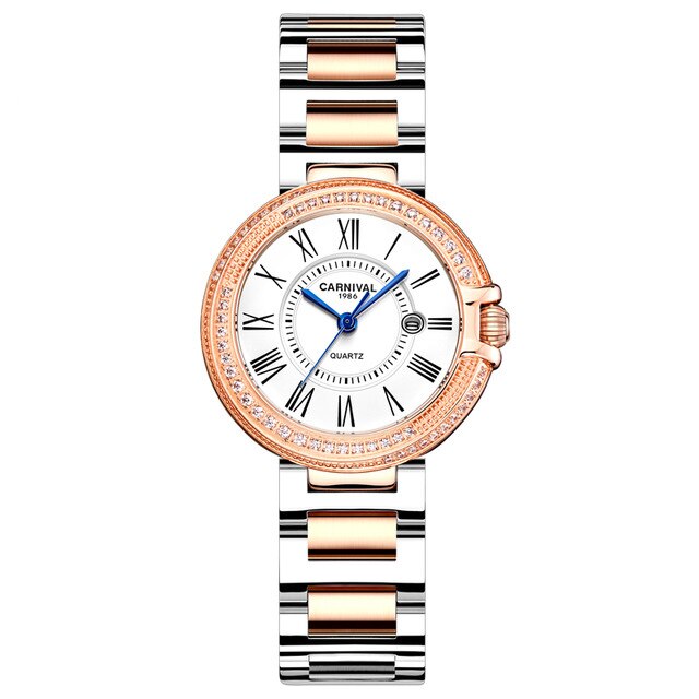 Women's Stainless Steel Round Shape Waterproof Luxury Watches