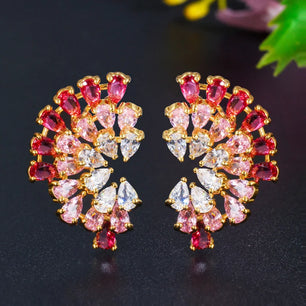 Women's Copper Cubic Zirconia Trendy Bridal Wedding Stud Earrings