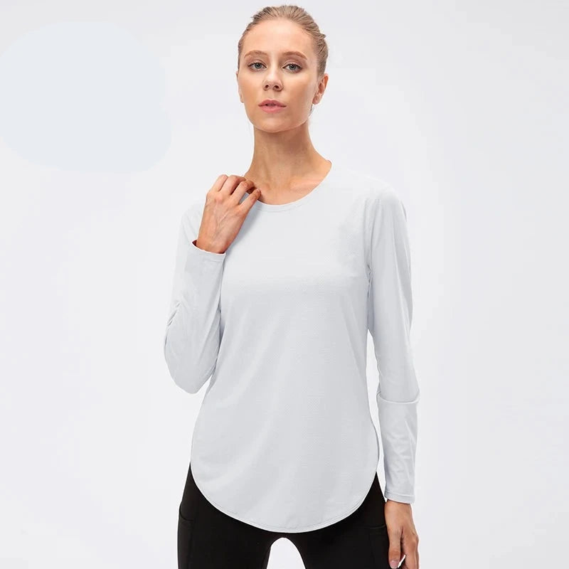 Women's Polyester O-Neck Long Sleeve Breathable Yoga Workout Top