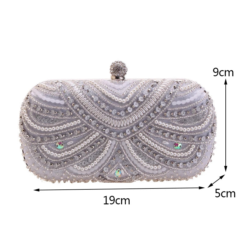 Women's Polyester Hasp Closure Slot Pocket Luxury Pearl Handbag