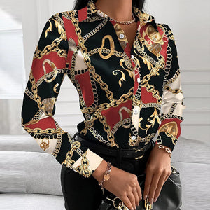 Women's Polyester Turn-Down Collar Long Sleeve Casual Wear Blouse