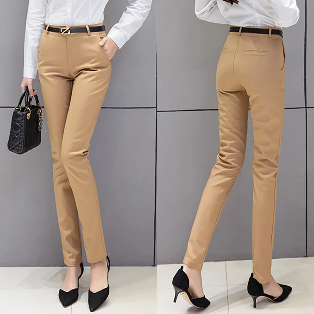 Women's Spandex High Elastic Waist Zipper Fly Closure Formal Pants