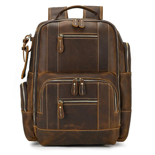 Men's Genuine Leather Zipper Closure Solid Pattern Backpack