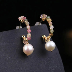 Women's Copper Pearl Trendy Geometric Shaped Drop Earrings