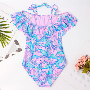 Kid's Polyester Square-Neck Swimwear One-Piece Trendy Bathing Suit
