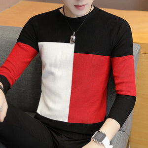 Men's O-Neck Cotton Long Sleeves Mixed Colors Pullover Sweater