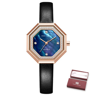 Women's Leather Polygon Shaped Waterproof Elegant Luxury Watch