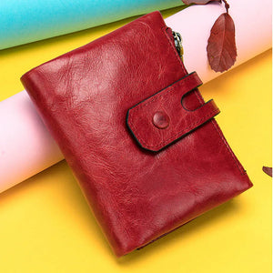 Women's Genuine Leather Zipper Hasp Closure Solid Pattern Wallets