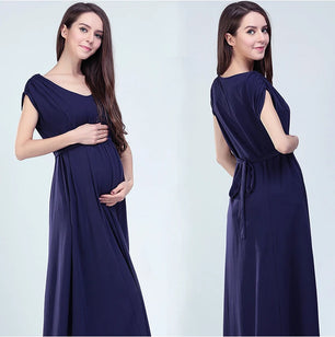 Women's Spandex V-Neck Short Sleeve Solid Pattern Maternity Dress