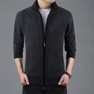 Men's Polyester Stand Collar Long Sleeves Solid Pattern Jacket