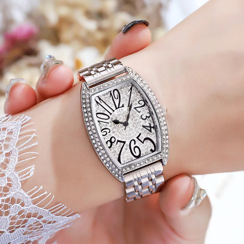 Women's Stainless Steel Tonneau Shaped Waterproof Luxury Watch