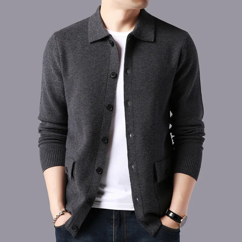 Men's Polyester Turn-Down Collar Full Sleeves Casual Sweaters