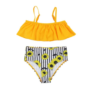 Kid's Polyester Square-Neck Floral Pattern Trendy Swimwear Suit