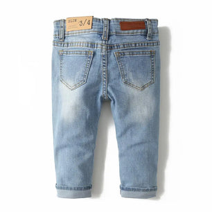 Kid's Cotton Mid Elastic Waist Closure Casual Wear Denim Pants