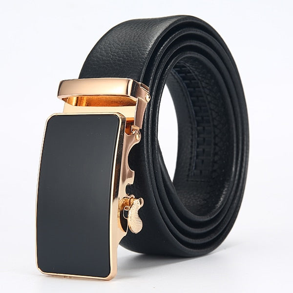 Men's Genuine Leather Strap Alloy Automatic Buckle Plain Belt