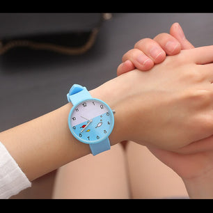 Kid's Alloy Case Round Shape Buckle Clasp Quartz Wristwatch