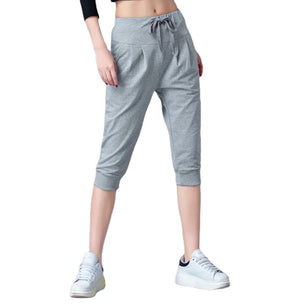 Women's Polyester Mid Waist Drawstring Closure Casual Pants