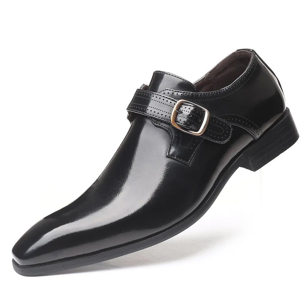 Men's Genuine Leather Pointed Toe Buckle Strap Closure Shoes