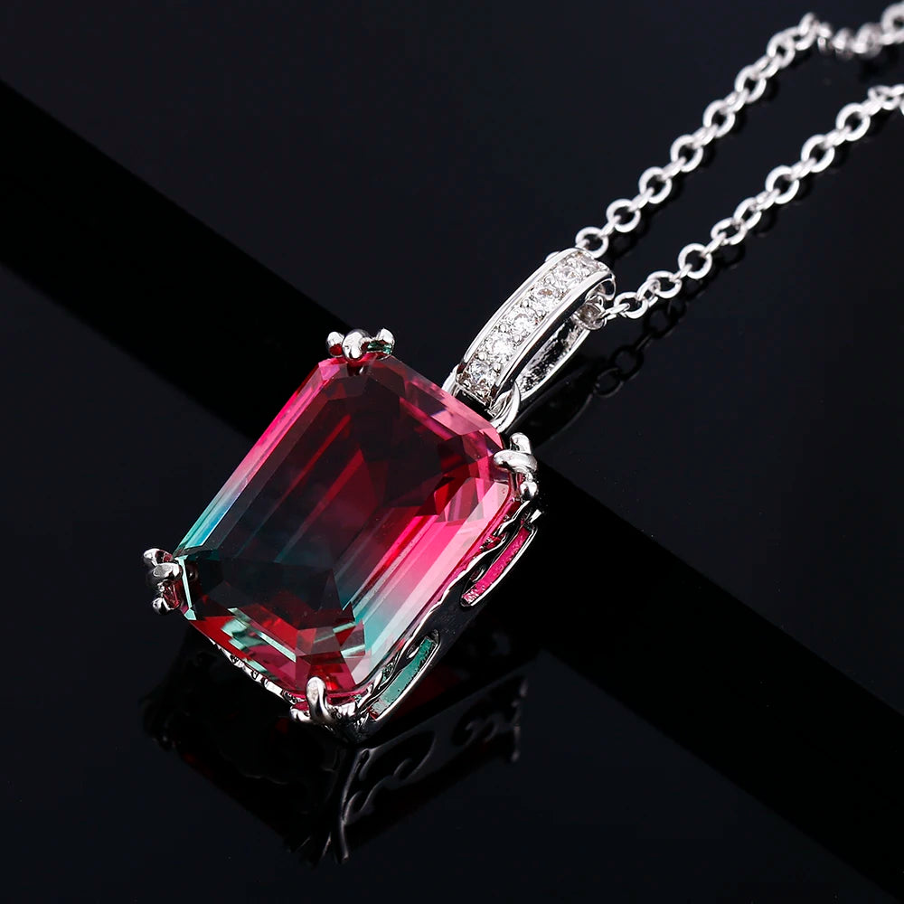 Women's Silver Zircon Rectangle Shaped Anniversary Necklace