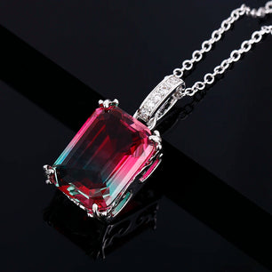 Women's Silver Zircon Rectangle Shaped Anniversary Necklace