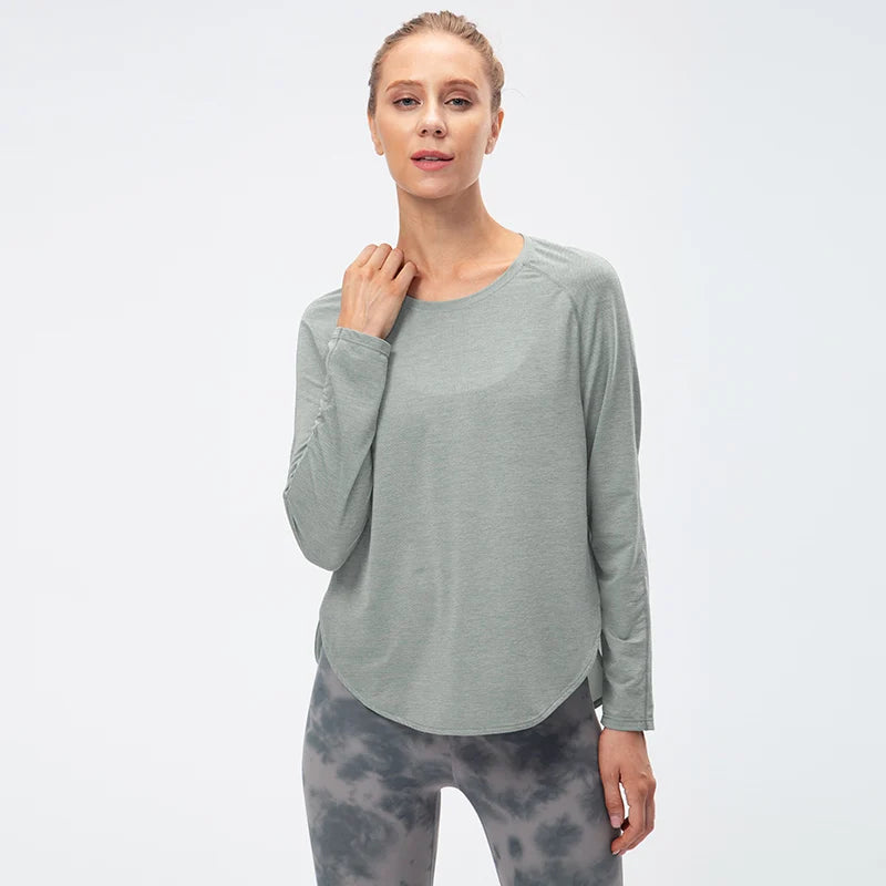 Women's Polyester O-Neck Long Sleeve Breathable Yoga Workout Top