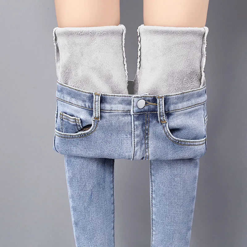 Women's Cotton High Waist Zipper Fly Closure Casual Denim Pants