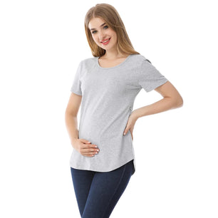 Women’s Cotton O-Neck Short Sleeves Solid Pattern Maternity Top