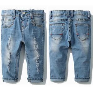 Kid's Cotton Mid Waist Zipper Fly Closure Casual Wear Denim Pants