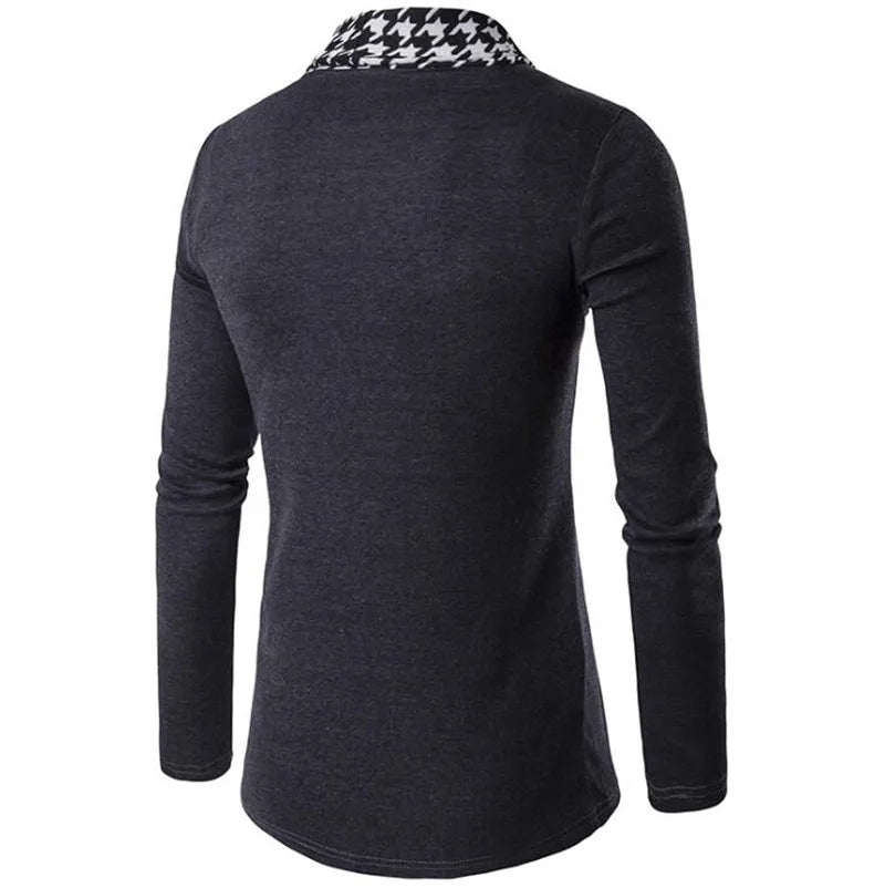 Men's Polyester Lapel Collar Long Sleeves Houndstooth Jacket