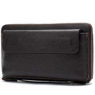 Men's Genuine Leather Zipper Closure Card Holder Solid Wallet