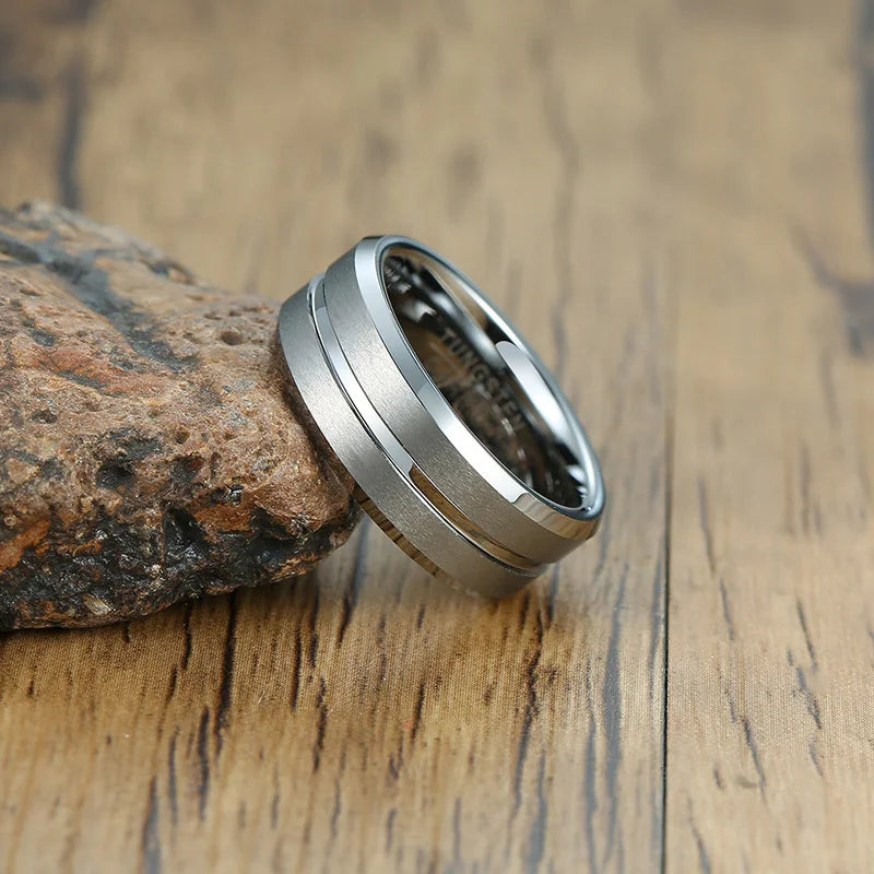 Men's Metal Tungsten Round Shape Trendy Prong Setting Rings