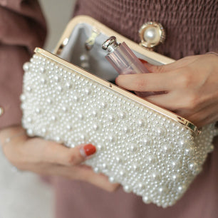 Women's Beaded Hasp Closure Bridal Wedding Luxury Pearl Clutch