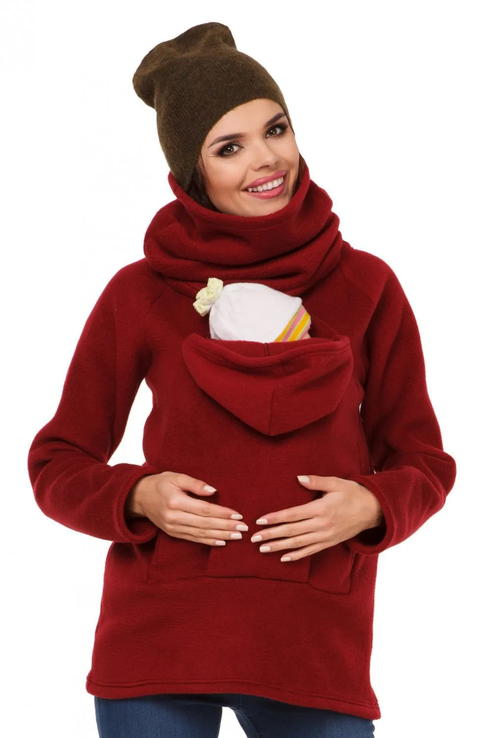 Women's Polyester Turtleneck Full Sleeves Solid Maternity Top