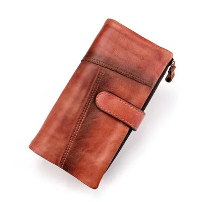 Women's Genuine Leather Zipper Hasp Closure Solid Pattern Wallets