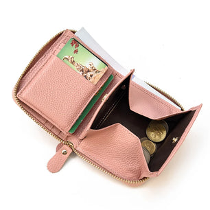 Men's Genuine Leather Solid Pattern Zipper Closure Casual Wallet