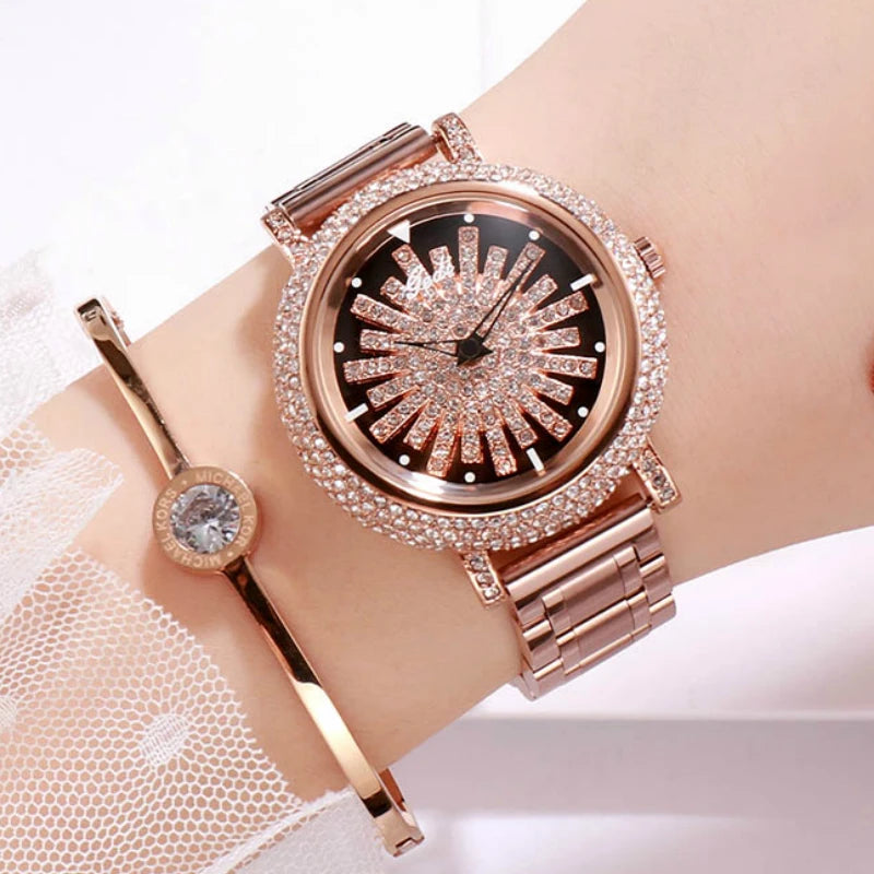 Women's Stainless Steel Round Shaped Waterproof Luxury Watch